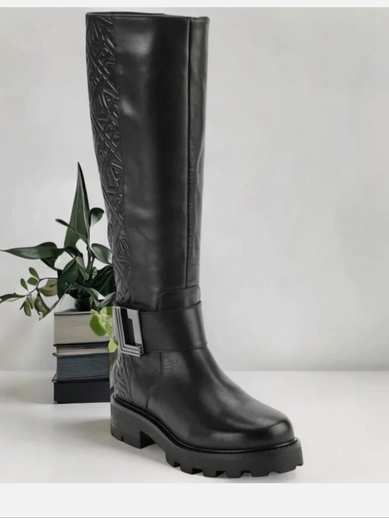 Karl Lagerfeld Shoes - Karl Lagerfeld Black Leather Over-the-Knee Buckle Boots